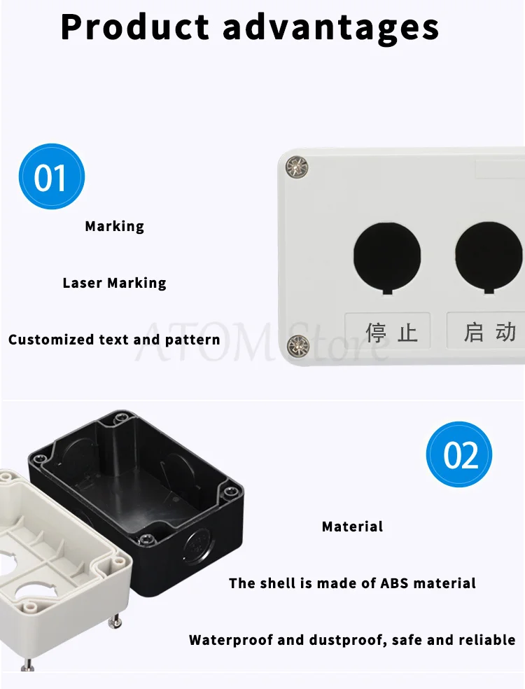 صندوق زر مقاوم للماء صندوق التحكم في التبديل 12345 فتحة مؤشر التبديل الصناعي صندوق توقف الطوارئ البلاستيكي 22 مللي متر #3