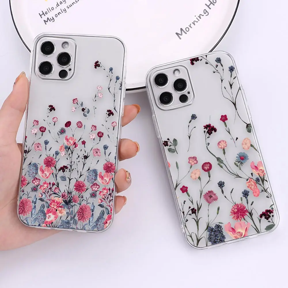 

Clear Case For iPhone Apple 14 12 13 Mini 11 Pro SE 8 7 6 6S Plus X XR XS Max SE Case Funda Shell Lovely Vintage Leaves Flower