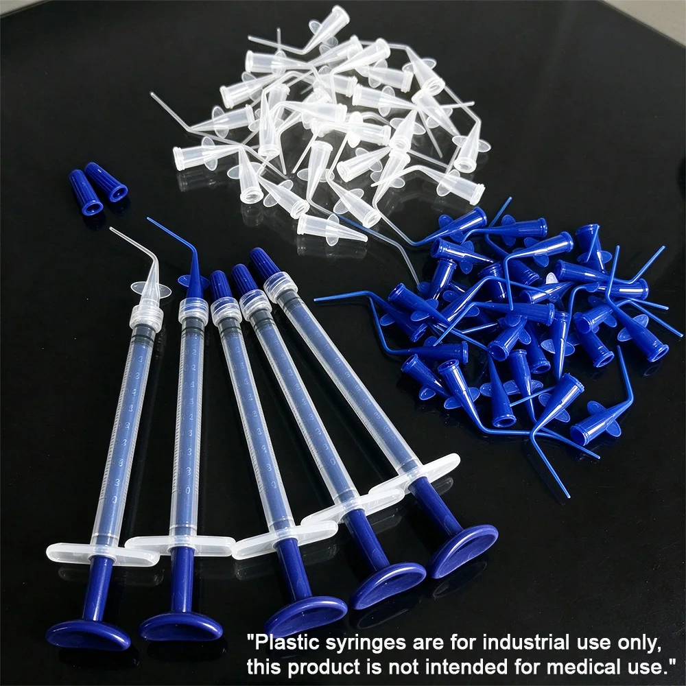Dental Delivery Syringe Set, with Graduated Resin Delivery Syringe, Curved Tip Delivery Head, Blue Push Rod, for Delivery and Injection of Dental Resin, Etchant, Adhesive, and Paste Materials