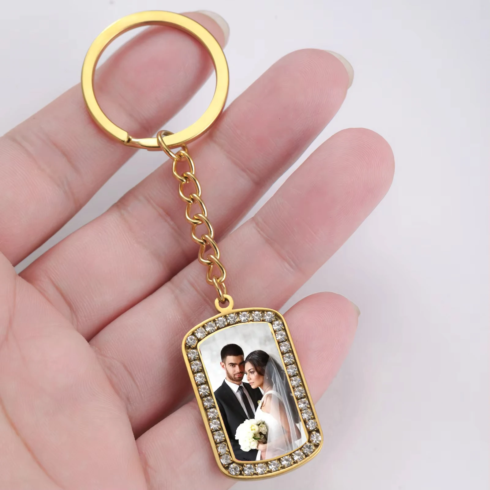 

Lemegeton Customized Photo Keychain Custom Round Oval Square Zircon Chain Pendant Personalized Stainless Steel Jewelry DIY Gifts