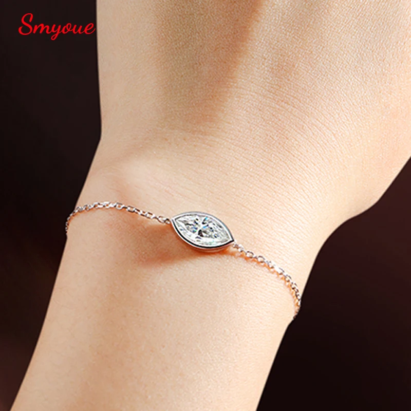 

Smyoue 1CT 2CT Marquise Cut Moissanite Bracelets for Women 15-20cm Chain Adjustable Lab Diamond Jewelry 925 Sterling Silver