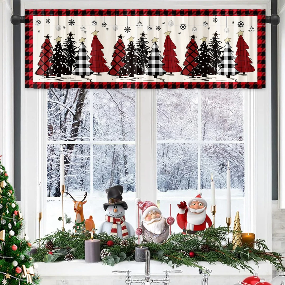 Christmas Tree Short Curtains Navidad Natal Noel Snowman Backdrop Banner Merry Christmas Decorations For Home 2024 New Year 2025