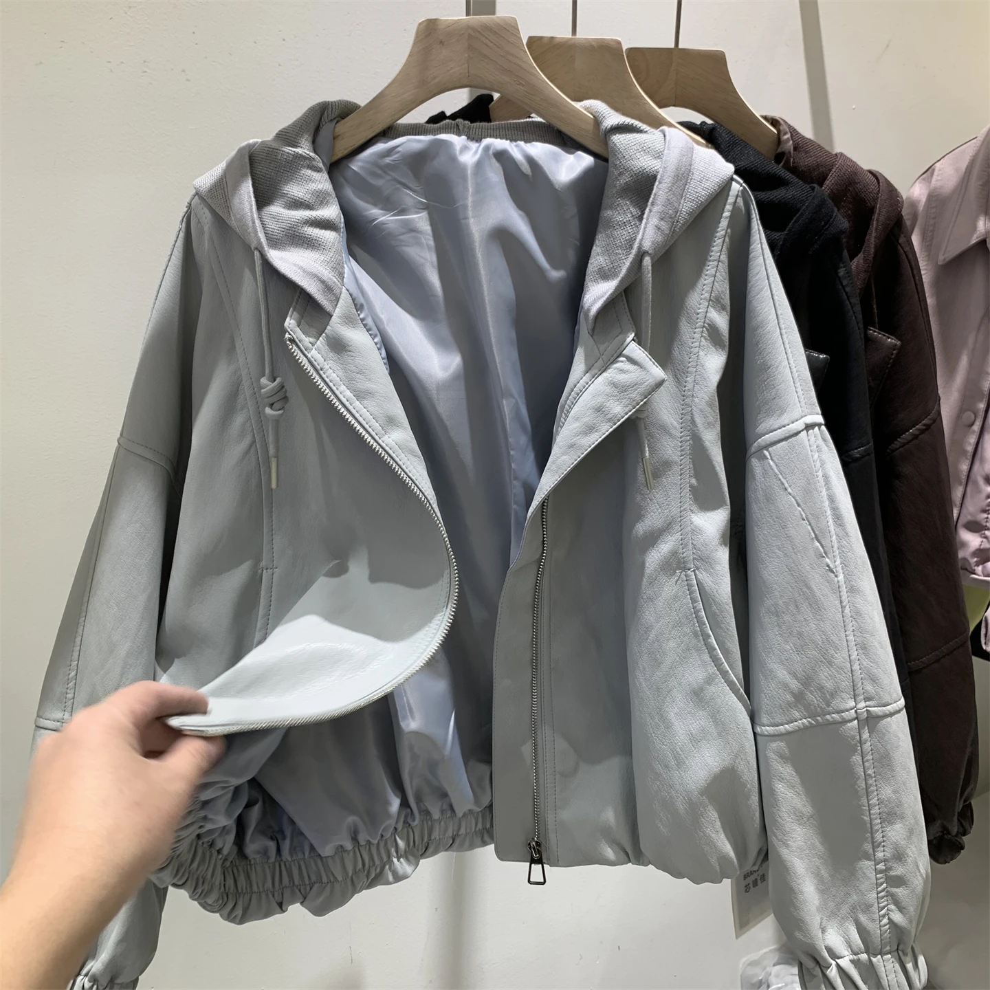 korean-sle-ort-pu-leather-knitted-hat-jaet-women's-spring-new-high-end-feeling-motorcycle-jaet-leather-coat