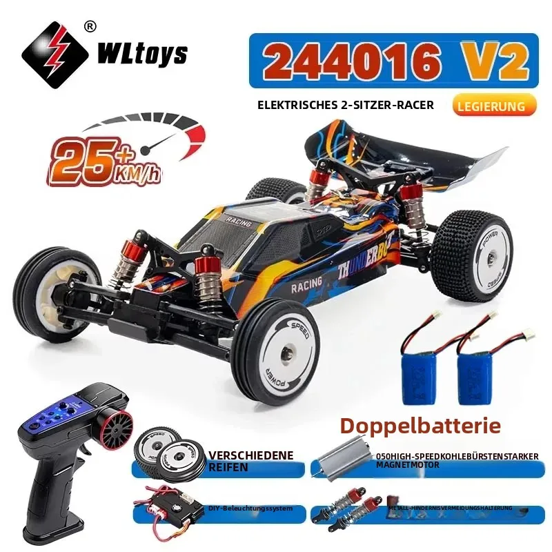 WLtoys 244016 V2 2,4G Hochgeschwindigkeits-Rennwagen 2WD 25KM/H 1:24 Gyro Vollmaßstab Ferngesteuertes Auto Wettbewerbsfähiges Fahrzeug-Spielzeug für Kinder