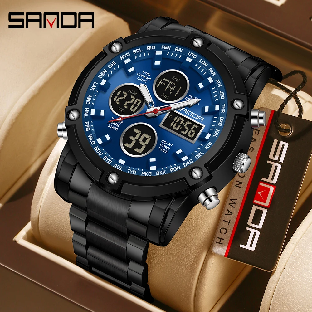 

SANDA 3394 Men's Electronic Watch Luminous Alarm Clock Calendar Waterproof Shockproof Sports Fashion Digital Watches for Man -1