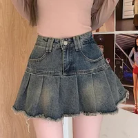 Minifaldas Y2k de cintura alta para mujer, vestido plisado vaquero coreano de corte A, moda femenina, faldas vaqueras Punk azules Harajuku, verano