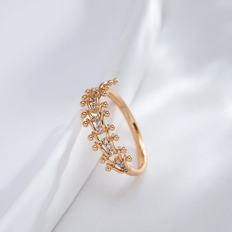 Kienl Trend 585 Rose Gold Color Ethnic Bride Ring for Women Unique Vintage Natural Zircon Glossy Metal Flower Ring Daily Jewelry