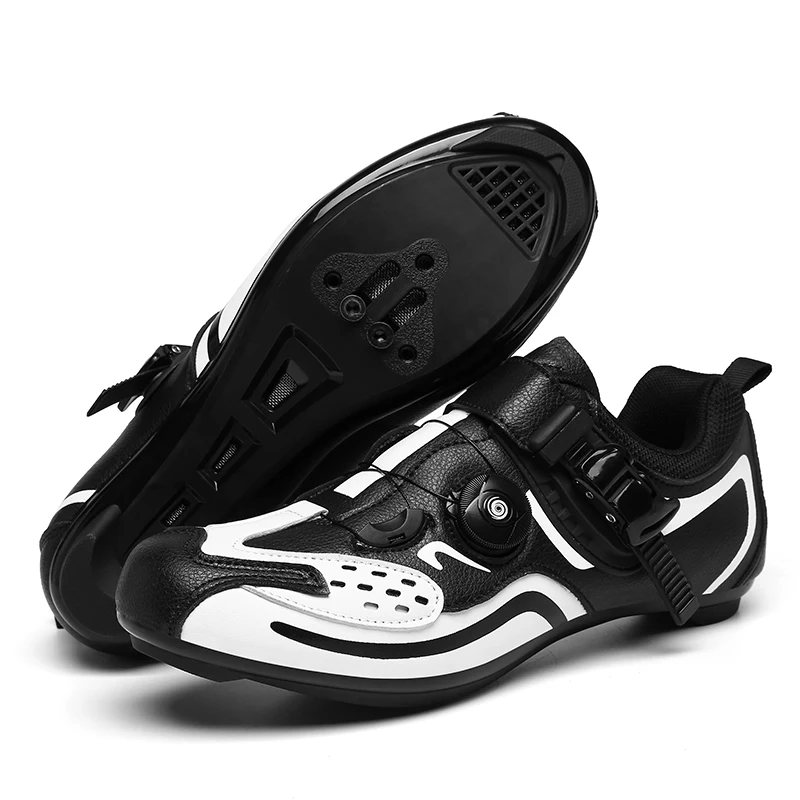 Leather MTB Cycling Shoes Men Buckle Speed Bike Sneakers MTB Shoes Self-Locking Mountain Road Bicycle Shoes Flat Cycle Trainers