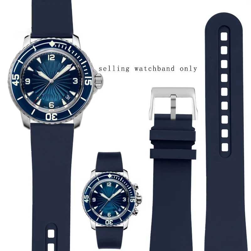 Correa de reloj de caucho flúor para Blancpain 50 fathoms 5015 5200, correa de reloj resistente al agua de 23mm, accesorios de cadena de reloj para hombre