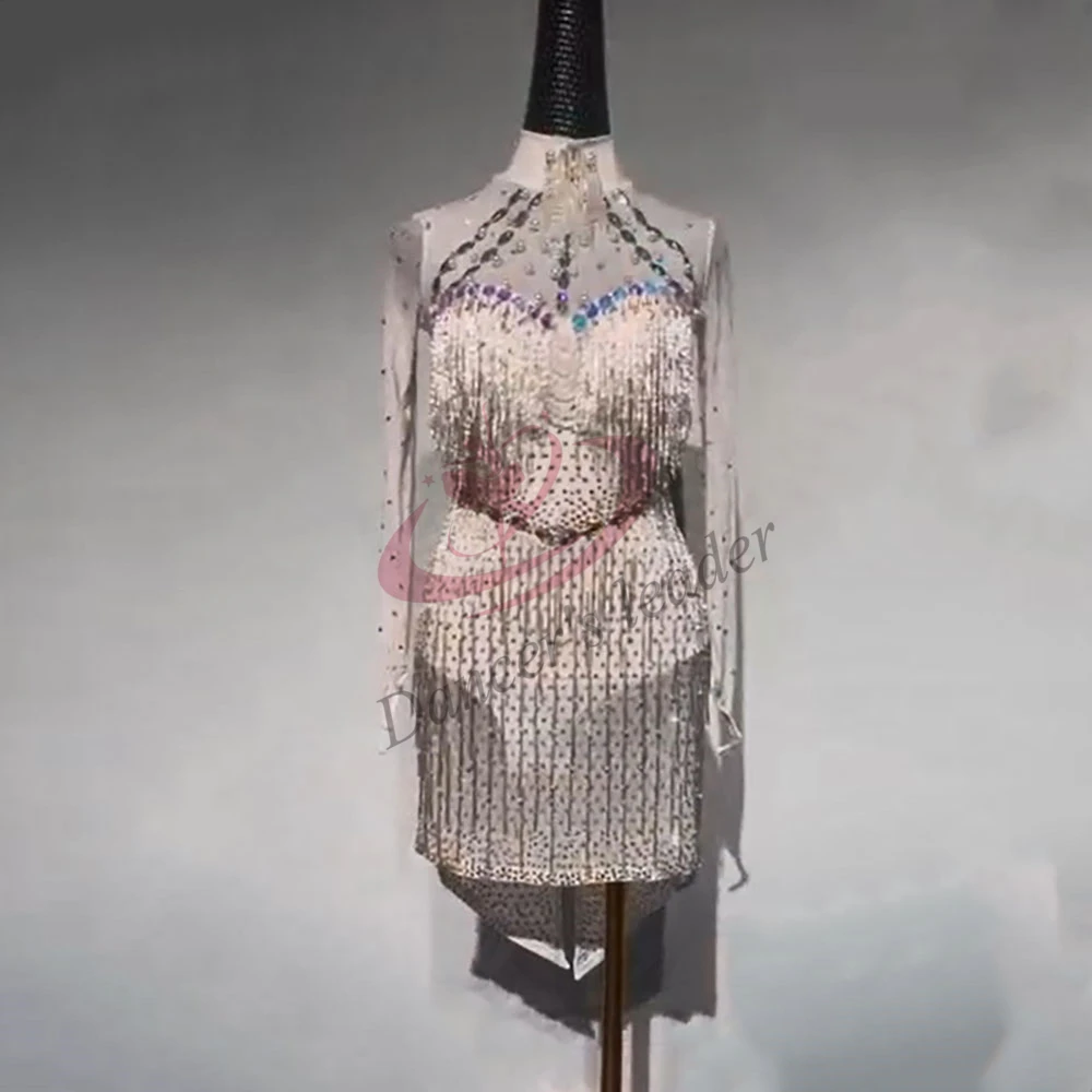 

Платье для латинских танцев, высококачественная одежда с бриллиантовой цепочкой на заказ, супер вспышка, одежда для ча-ча, танго, женская сценическая профессиональная одежда для взрослых