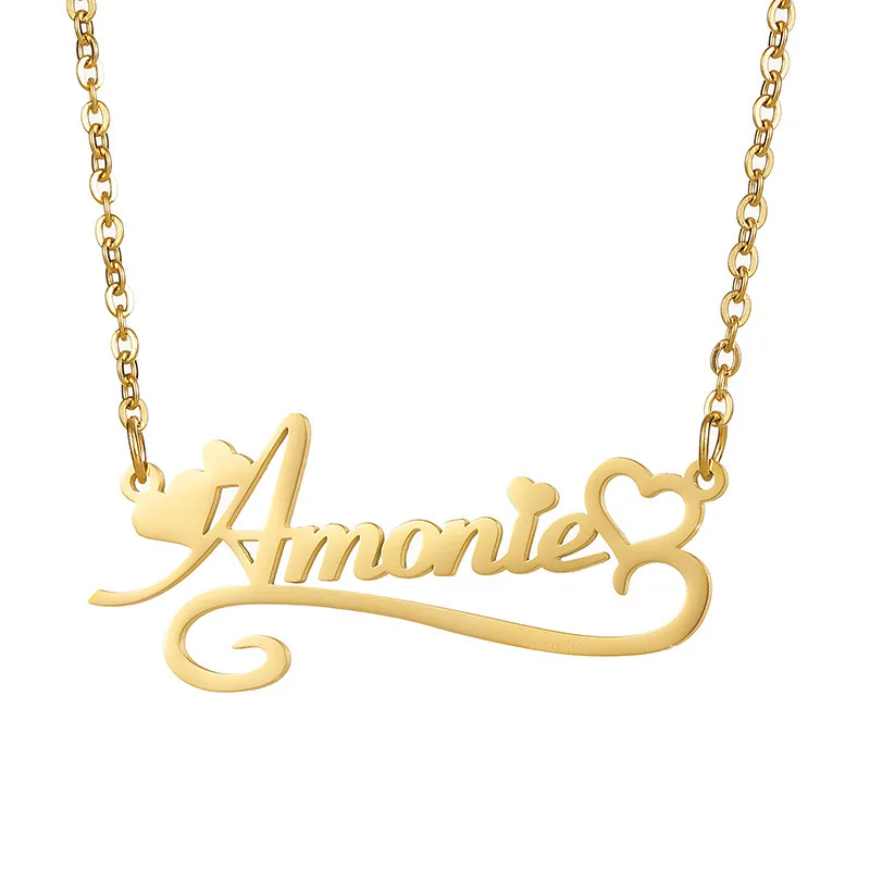 Collar personalizado de acero inoxidable con nombre de amor inglés chino para mujer, cadena de clavícula a la moda, joyería de acero de titanio