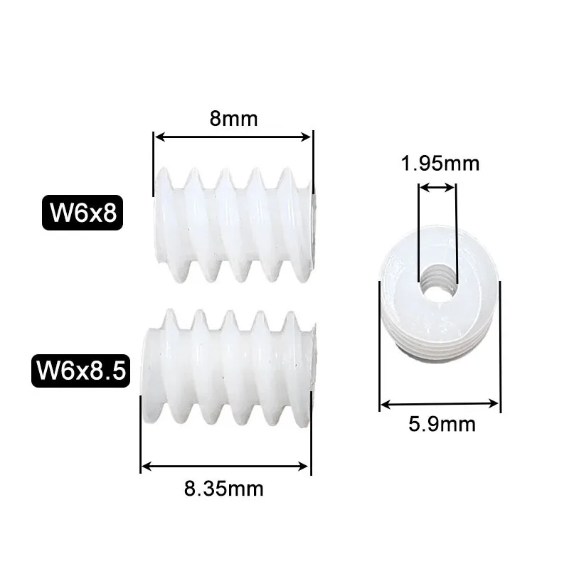 6*8MM 2A Long Worm Pinion 0.5M 8mm Height Plastic Helical Gear DIY Model Toy Accessories W6x8.5-2A 100PCS Wholesale