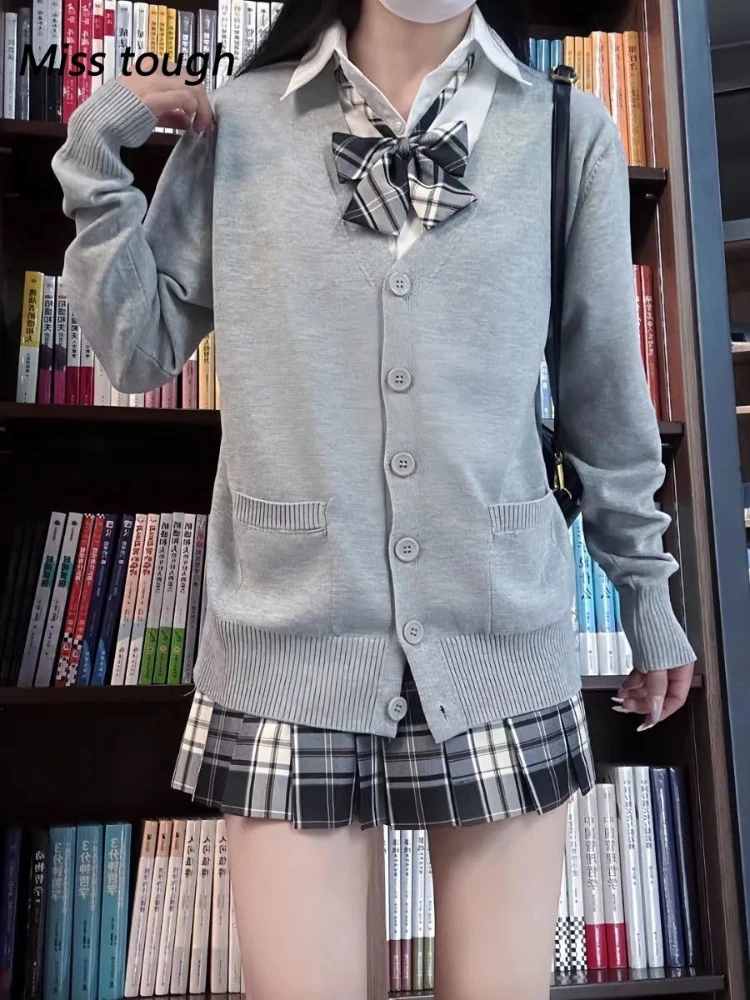 

Spring Summer Japanese JK Coat Knitted Sweater Long-sleeved Loose Layer-up Garment Cardigan Casual Tops Korean Fashion Y2k Shirt