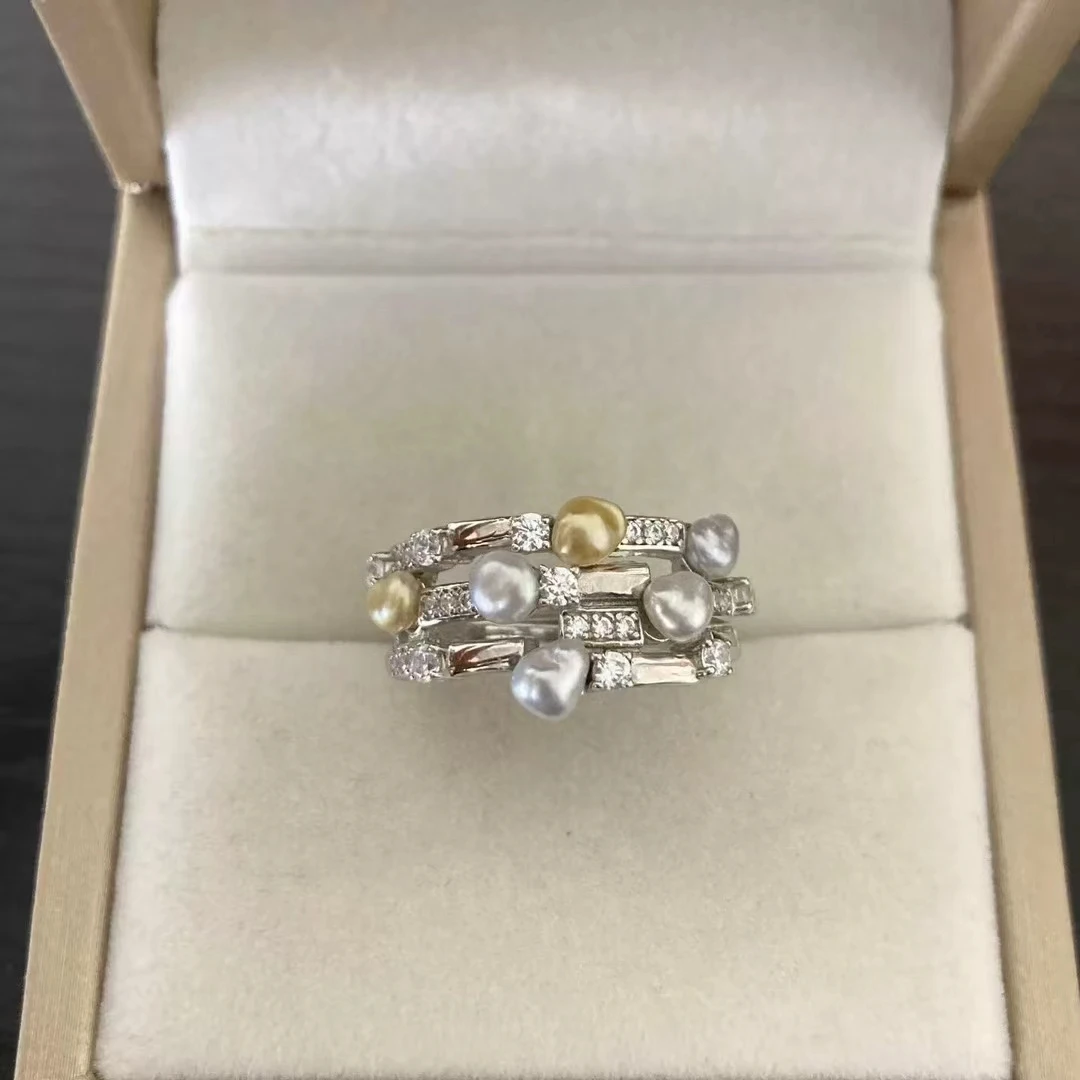 925 Sterling Silver Adjustable Ring Mount Settings Findings Mountings Accessory Parts Fittings for 3-4mm Pearls 5pcs/lot