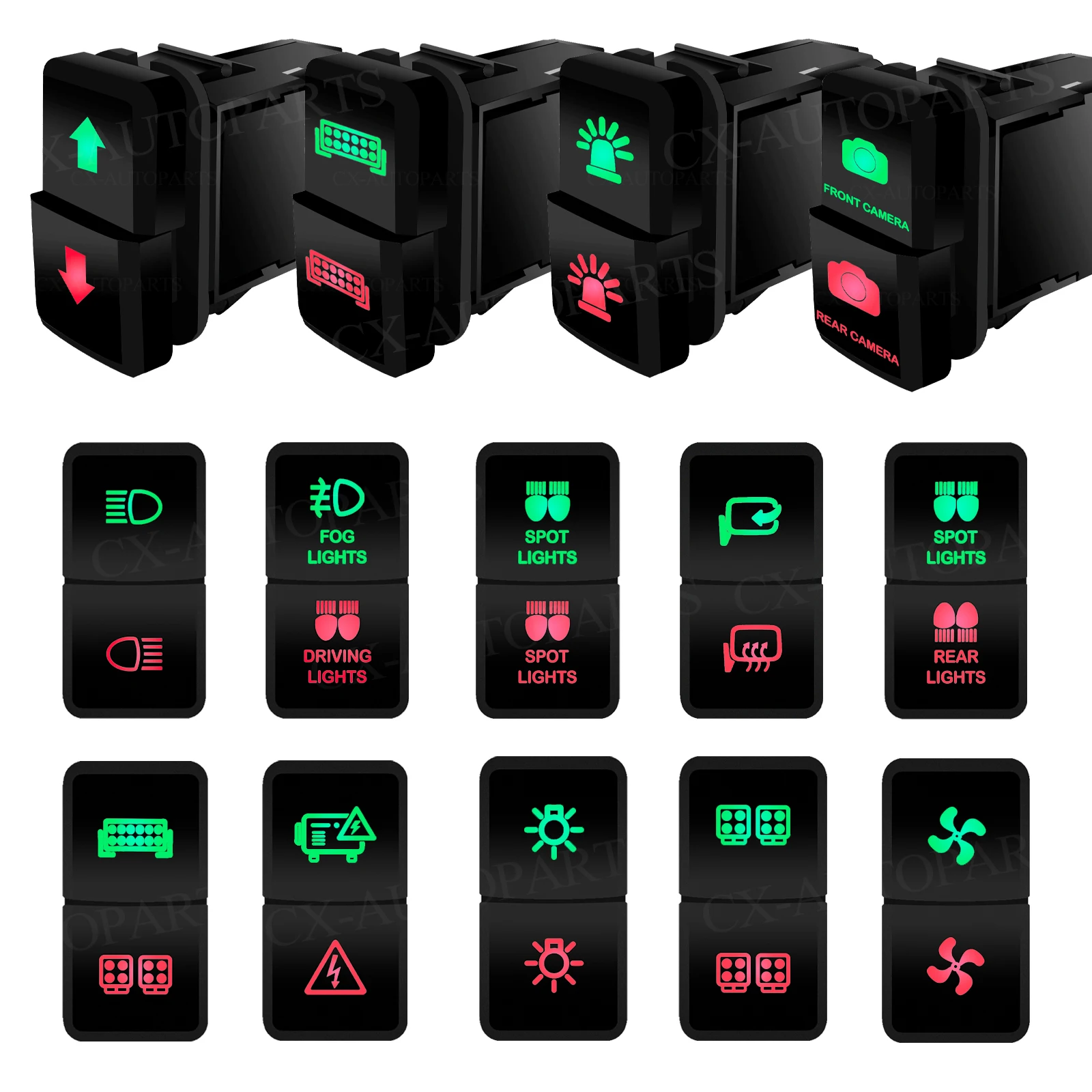 Interruptor de botón doble de 12V 3A para barra de luz LED de cámara, interruptor LED verde y rojo para Toyota 4Runner, Hilux, Prado, FJ, Landcruiser, 4Runner