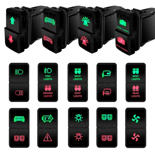 Imagen 1 del producto Interruptor de empuje de 12V y 3A, botones duales, barra de luz Led para cámara, interruptor LED verde y rojo para Toyota 4Runner Hilux Prado FJ Landcruiser 4Runner