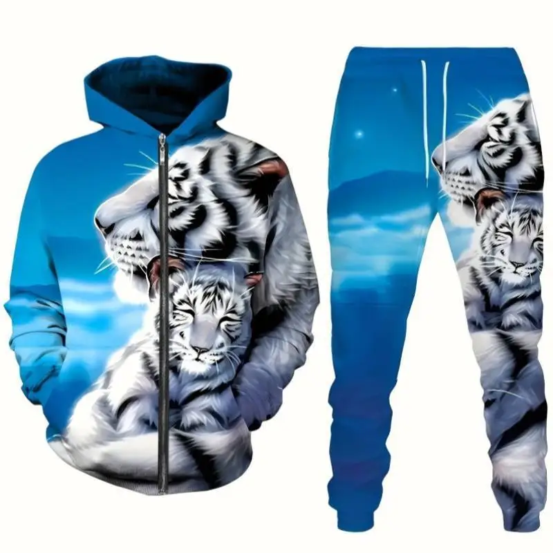 

Lion 3D Print Hoodie Sweatshirt Animal Pattern Casual Sportswear Men's Autumn Seven-Quarter Sleeve Printed Sweatshirt