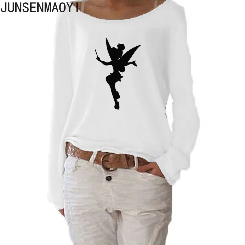 2022 New Women Tinkerbell Fairy Silhouette Cartoon Women Long Sleeve Funny Autumn Tshirt Women Casual Clothes Top Tee