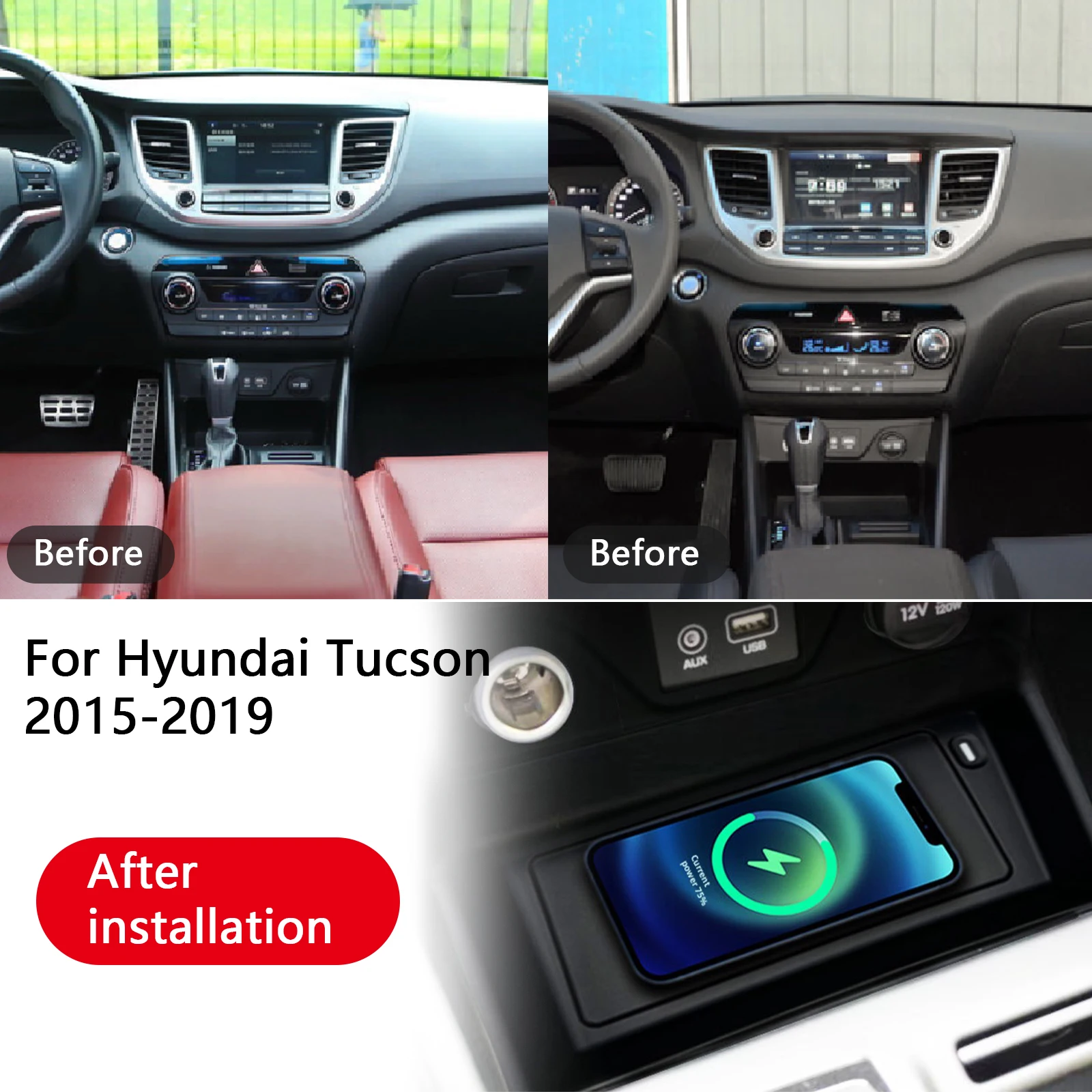 

Для Hyundai Tucson 2015-2019 Leaset автомобильное зарядное устройство для телефона на центральной консоли, быстрое беспроводное зарядное устройство, зарядная пластина, держатель для зарядки