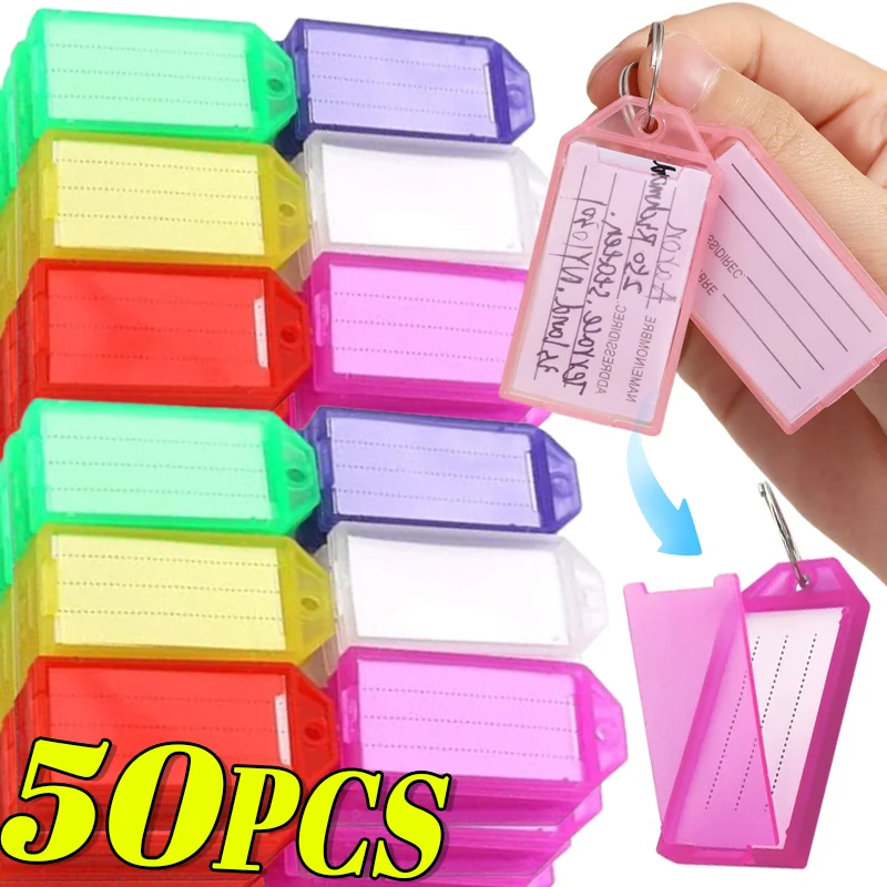 5-50pcs Flap Key Tags Colorful Plastic Keychains Labels with Double-Sided Marking for Luggage Airport Key Classification Tools
