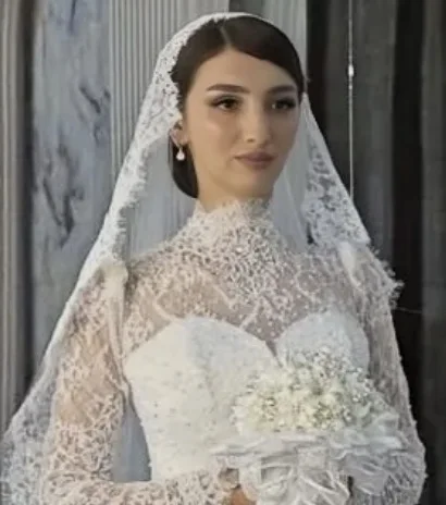 Aangepaste hoge hals lange mouwen A-LIJN kant elegante trouwjurk amanda novias vestidos de novia amanda's novias