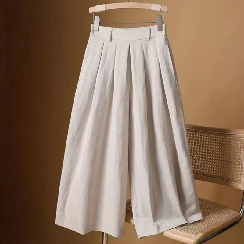 Cotton Linen Wide-leg Pants for Women in Summer Thin 2025 New High-waisted Seven-point Loose Casual Pants  XQ105
