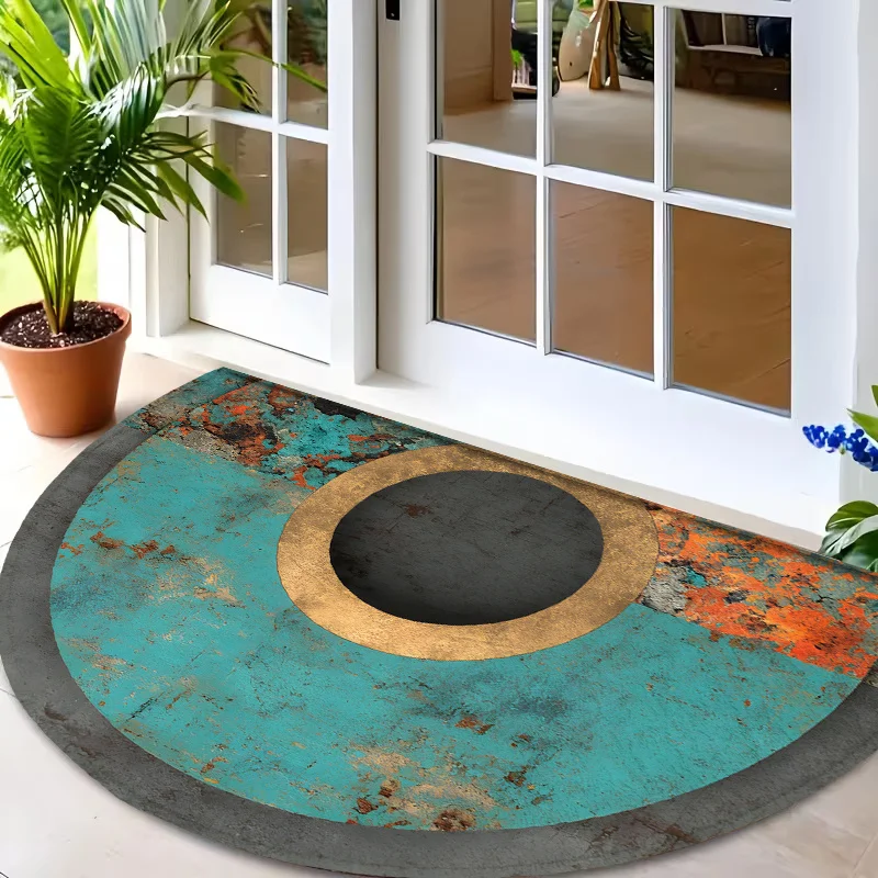 Abstract Rusted Metal Texture Geometric Pattern Round Entrance Carpet Commercial Welcome Doormat For Restaurant Store