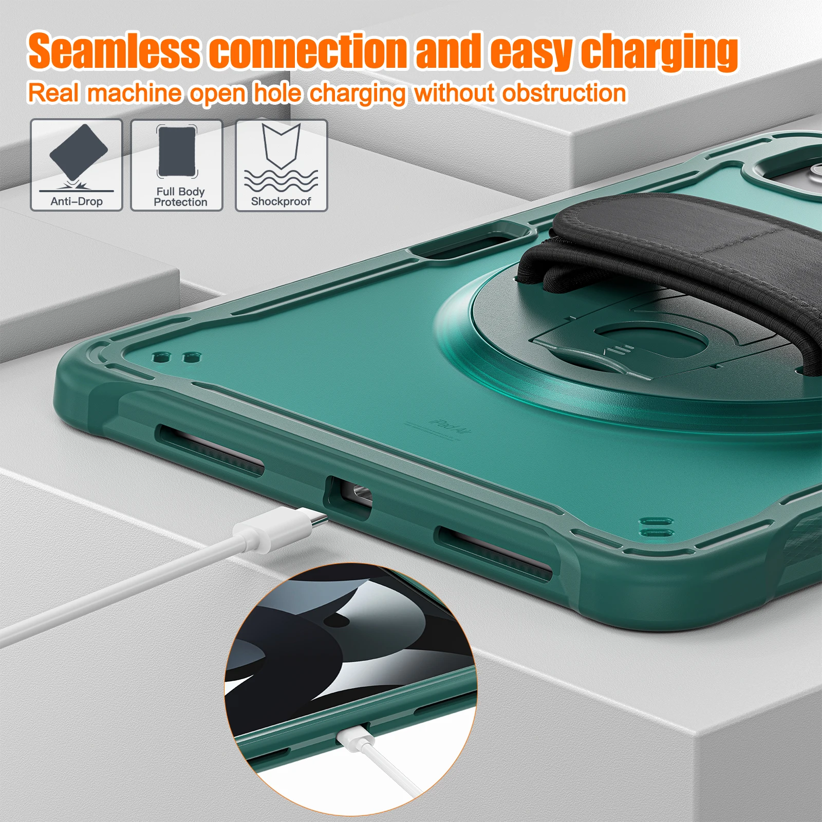 درع لجهاز iPad Air 11 2024 Air4/5 10.9 بوصة Pro11 2021 2020 2018 جهاز لوحي مقاوم للصدمات يدور 360 درجة مع غطاء حزام اليد #6