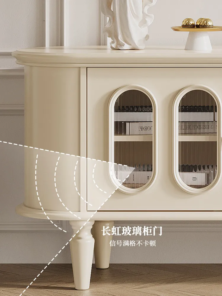 M cream style white solid wood TV cabinet household living room storage cabinet