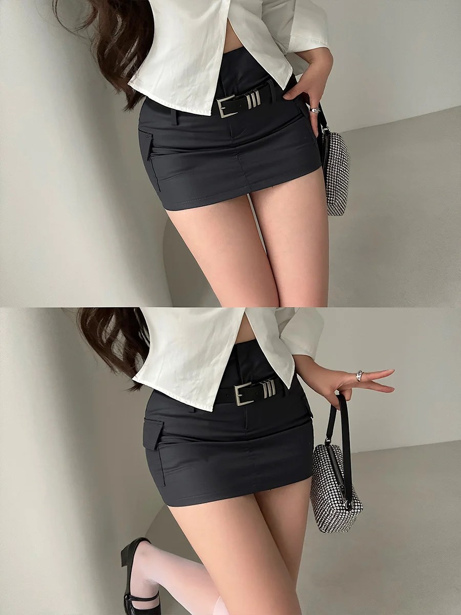 WOMENGAGA Spicy Girls Sexy High Waist Slim Anti-ripping Safety Skorts Slim Hip Skirt Short Skirt Belt Fashion Sweet Women 70UN