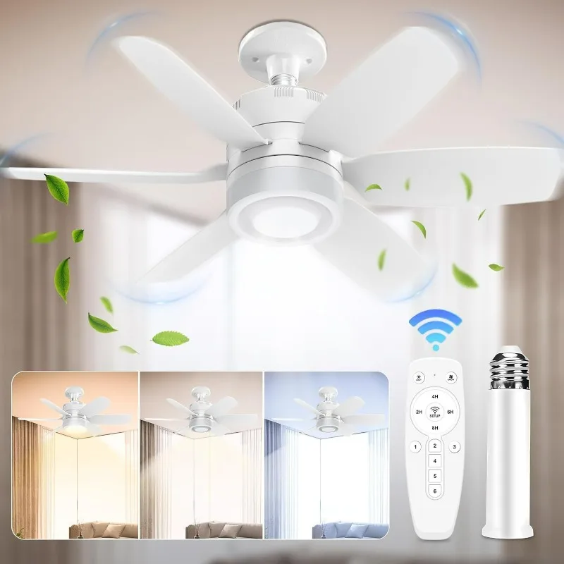 

E27 Ceiling Fan with Led Light Remote Control Dimmable Wind Speed Silent Household Bedroom Office Kitchen Garage Fan Light