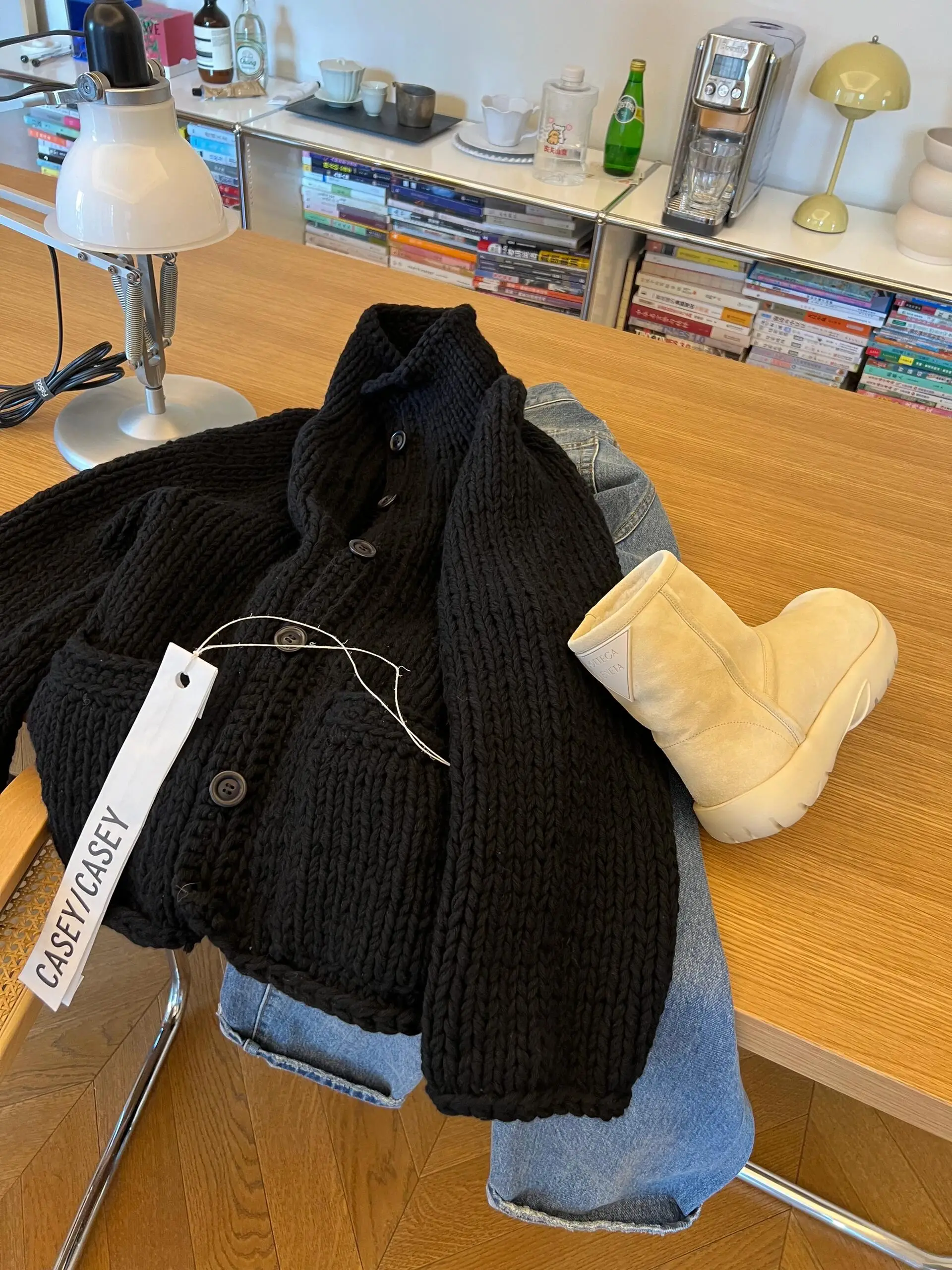 

Lush Thickened Soft Black Stand Collar Twist Knitwear Outerwear Loose Autumn Winter New Style Comfortable Casual Women's Sweater
