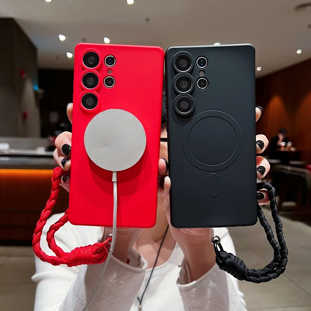 حافظة لهاتف Magsafe لهاتف سامسونج جالاكسي S25 S24 S23 S21 Plus Ultra FE S25 Edge S22 Plus غطاء مقاوم للصدمات من السيليكون فائق النعومة