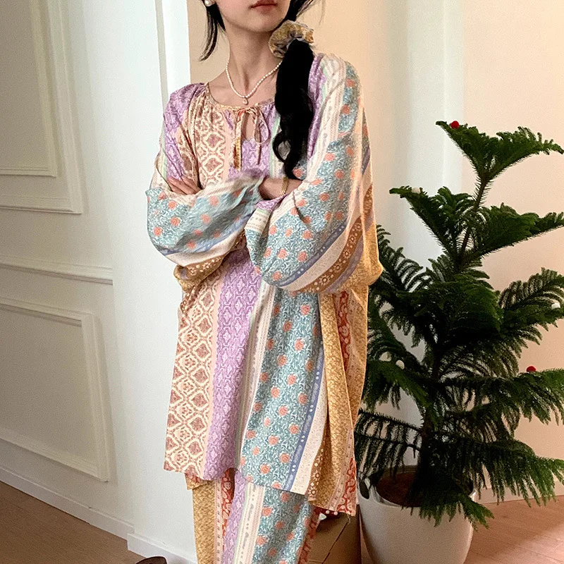 Loose Two-piece Set Women Home Clothes for Summer Viscose Pullover Trouser Suits Ladies Sleepwear Girl Pajamas Loungewear