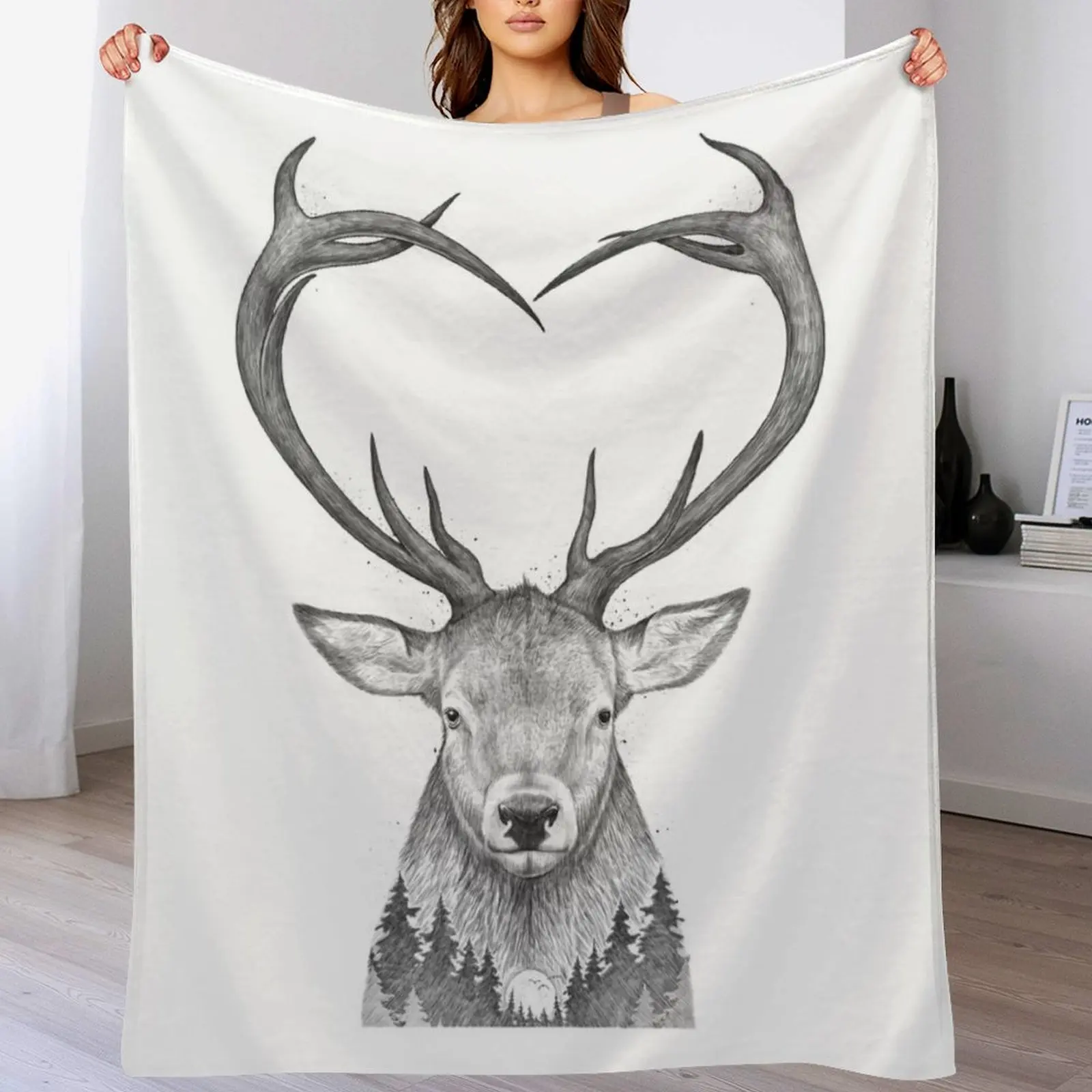 Deer with heart Throw Blanket Polar Fashion Sofas wednesday Loose Blankets