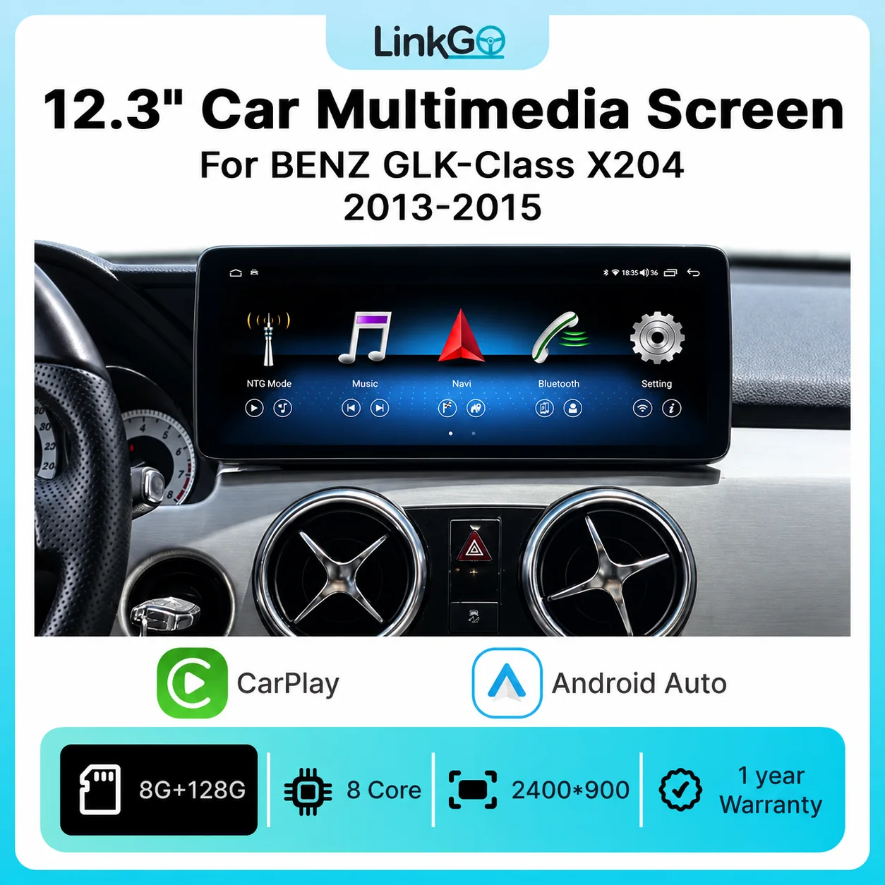 12.3inch Multimedia Touchscreen For Mercedes-Benz GLK X204 2013-2015 CarPlay Android Auto GPS Car Radio Multimedia Stereo