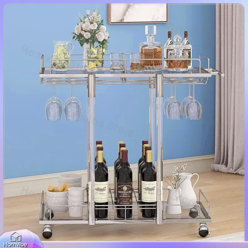 Stainless Steel Mobile Glass Dining Cart 3 Tier Hotel Trolley Commercial Dim Sum Serving Cart Kitchen Storage Shelf Furniture