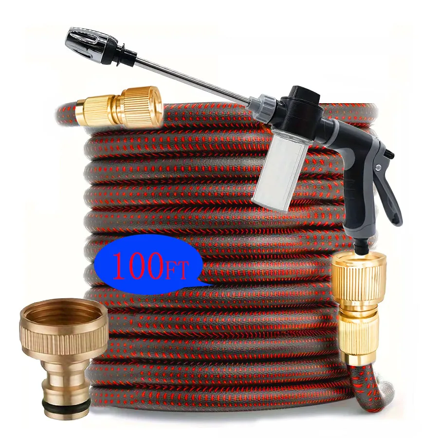 

100FT Magic Flexible Water Hose with Foam Nozzle, Anti-Leakage Expandable Hose Pipe for Car Washing and Garden Irrigation