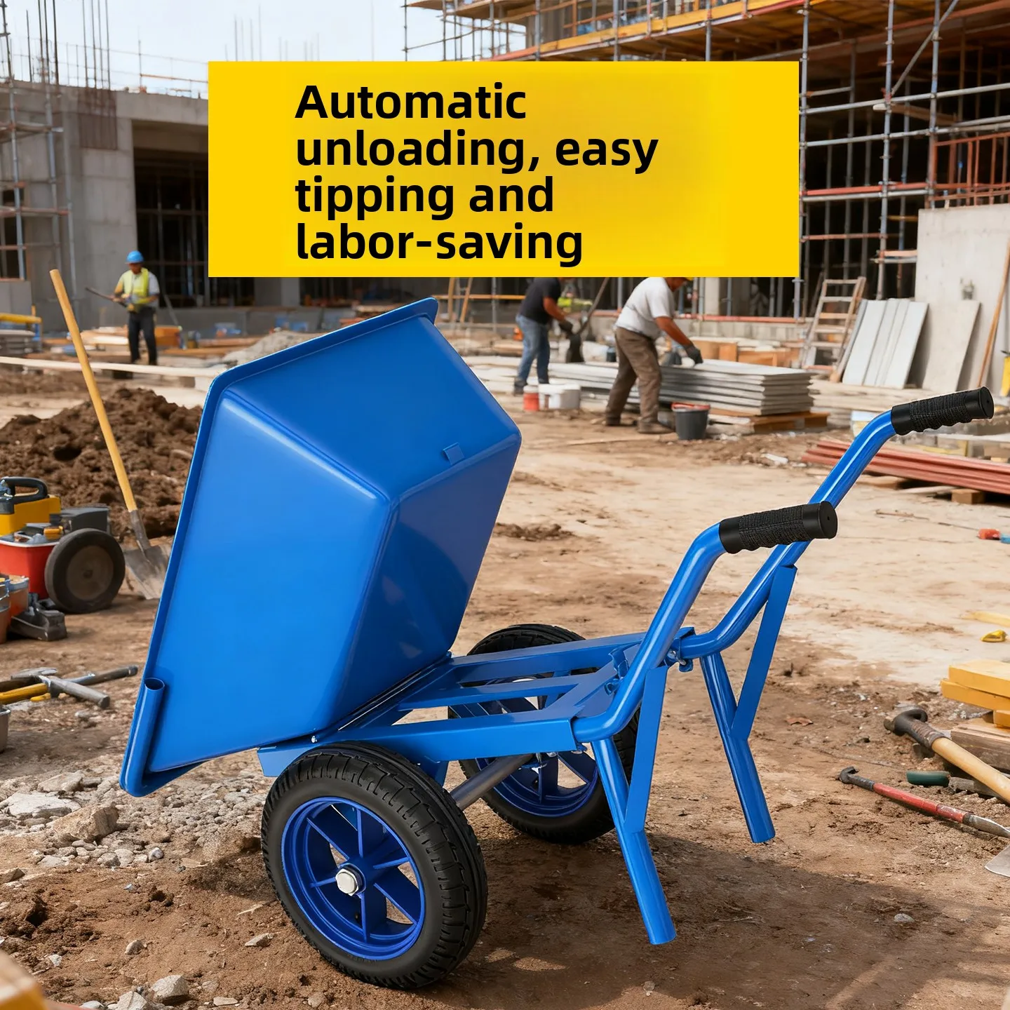 Heavy-Duty Steel Wheelbarrow - 2-Wheel Tipper Cart for Farm Feed Transport Construction  Household Garbage