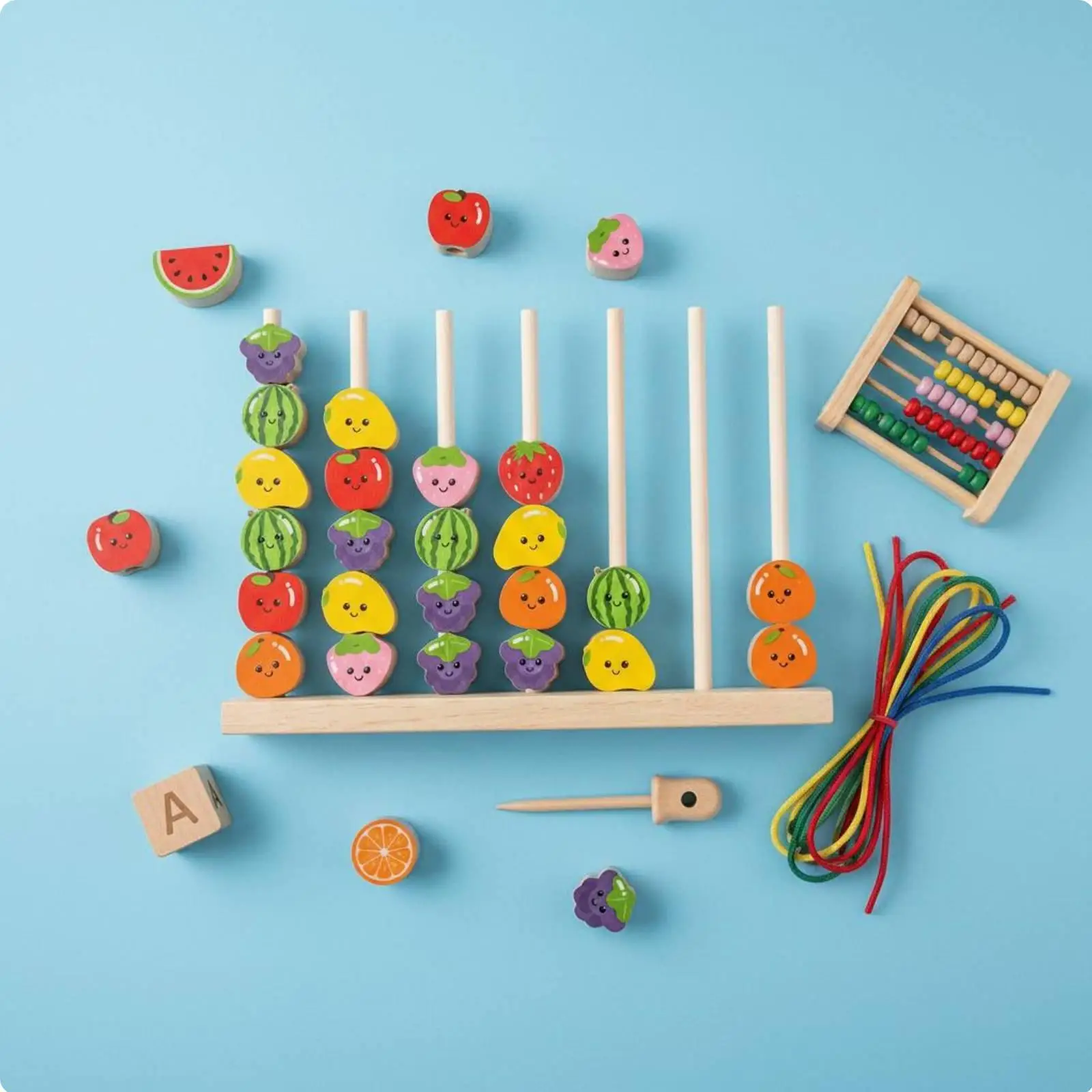 Kids Learning Toy Wooden Fruit Beads Threading Set Interactive Montessori Puzzle for Child Development Activity