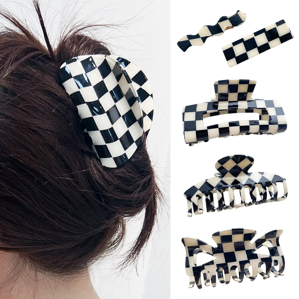 1 Stück Damen-Haarklammern, kariert, groß, Retro, modisch, vielseitig, Haarklammern, trendiger japanischer Harajuku-Haarschmuck für Frauen