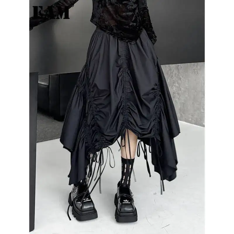 

[Vibe] Harajuku Юбка с высокой эластичной резинкой на талии Нерегулярный подол Юбка до половины тела на шнурке Женская мода Tide Новая весна-осень 2025