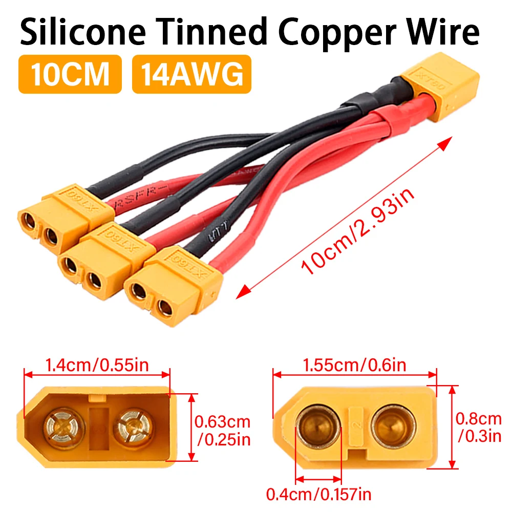 XT60 Мужской Женский 3-сторонний параллельный разъем 14AWG Силиконовый провод Y-разветвитель для зарядного устройства аккумулятора Мотор Дрон RC Модели
