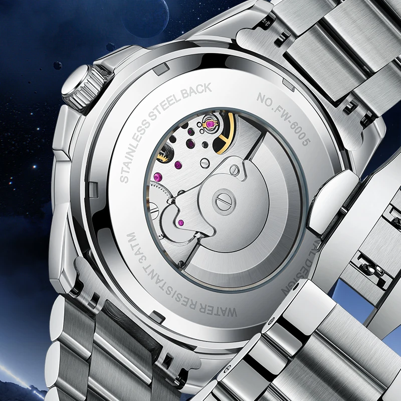 Mark Fairwhale Men's Automatic Mechanical Watch Fashion Tourbillon Waterproof Hollow Design Business Wristwatch