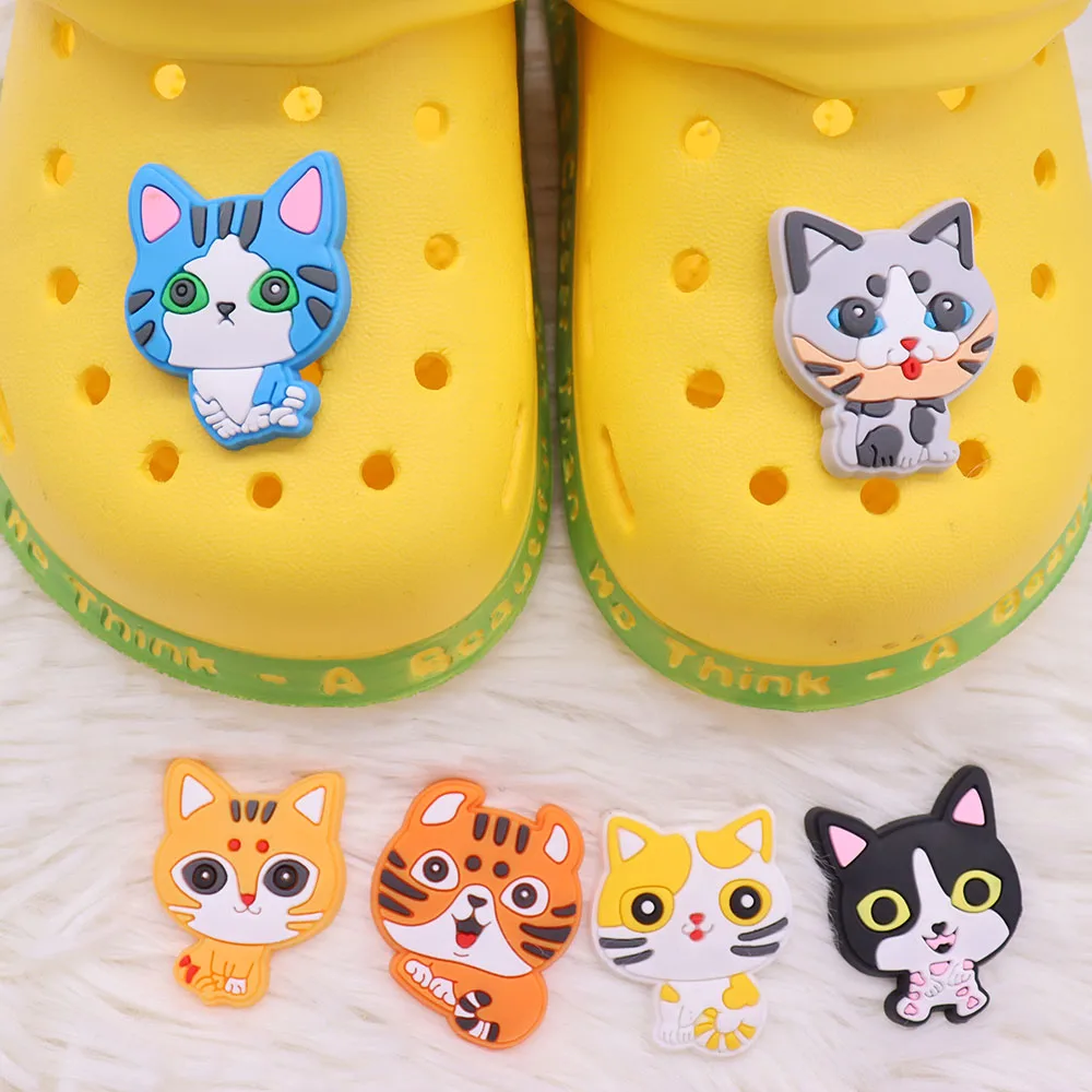 New Arrival 1pcs PVC Kawaii Shoe Charms Fit Wristbands Lovely Cats Hole Slipper Decoration Sandals Shoes Accessories Kids Gift