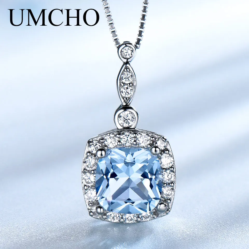 Cushion 9*9mm Pendant Blue Topaz Necklace for Women 925 Sterling Silver Pendants New 2025