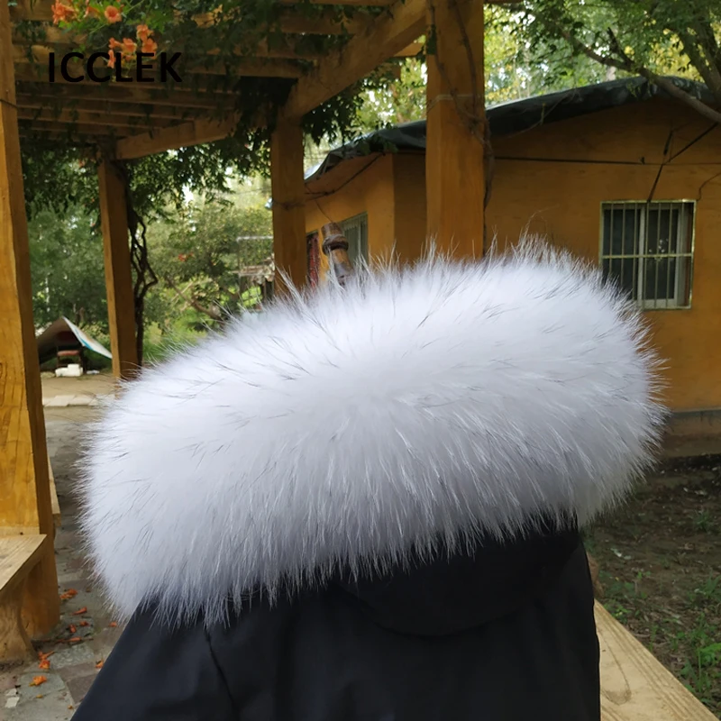 Real Raccoon Fur Collar For Winter Coat Hood Decor Furry Fur Collar Women Men Real Fur Shawl luxury Warm Large Size Fur Scarf