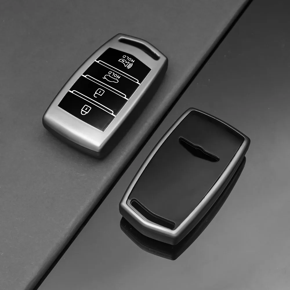 Grey TPU Car Key Case Cover Shell Fob Holder for Hyundai Genesis G70 G80 G90 2017-2020 Auto Keychain Protector Accessories