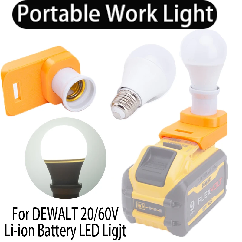 LED Work Light for DeWalt 20/60V Li-Ion Battery Cordless Portable E27 Bulb LED Light Indoor and Outdoor Work Light