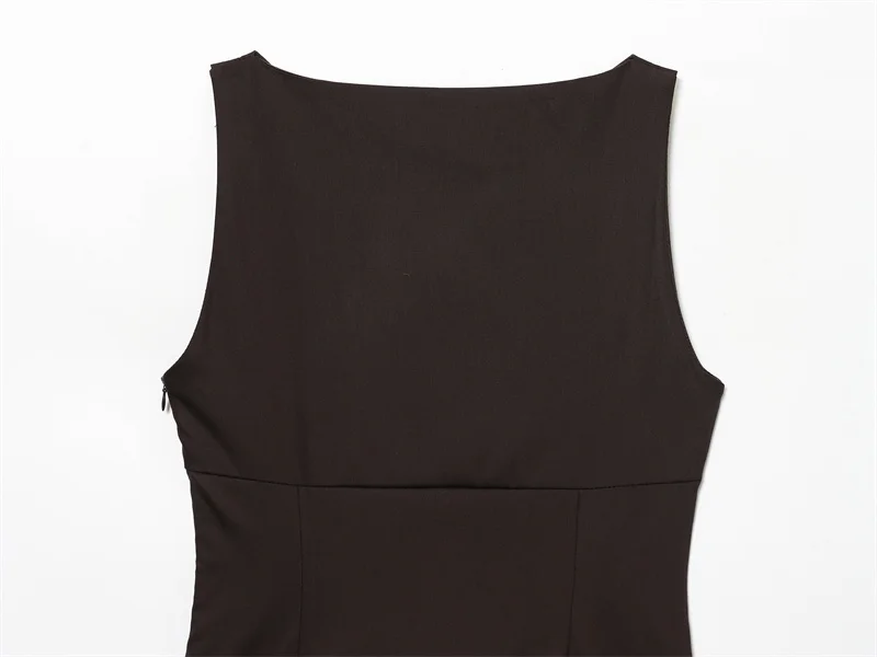 Vestido feminino 2025 outono novo estilo marrom escuro sem mangas em camadas mini vestido sexy e elegante temperamento elegante